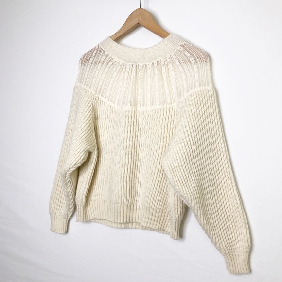 Zara cream chunky ribbed lace detail Alpaca blend crewneck sweater - Picture 4 of 12